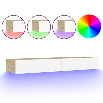 vidaXL TV-benk med LED-lys hvit og sonoma eik 120x35x15,5 cm