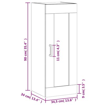 vidaXL Veggskap betonggrå 34,5x34x90 cm konstruert tre