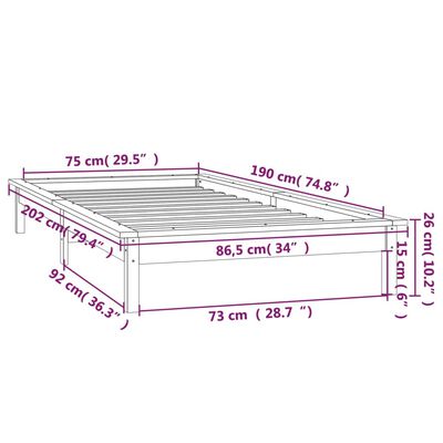 vidaXL Sengeramme med LED 75x190 cm Small Single heltre