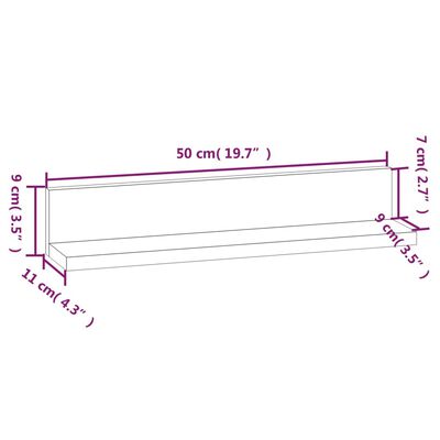 vidaXL Vegghyller 2 stk grå 50x11x9 cm heltre furu