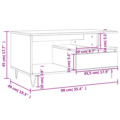 vidaXL Salongbord hvit 90x49x45 cm konstruert tre