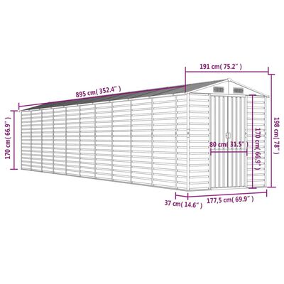 vidaXL Hageskur brun 191x895x198 cm galvanisert stål