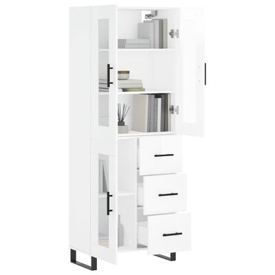 vidaXL Highboard høyglans hvit 69,5x34x180 cm konstruert tre