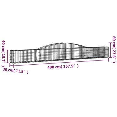 vidaXL Gabionkurver buede 2 stk 400x30x40/60 cm galvanisert jern