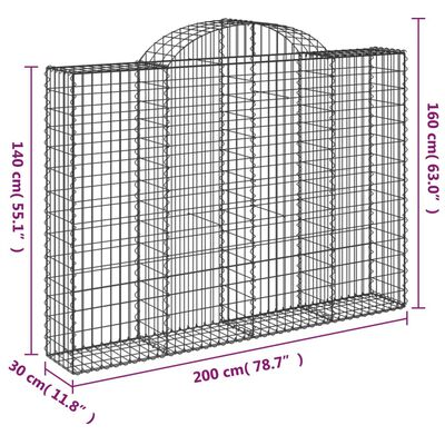 vidaXL Gabionkurv buet 200x30x140/160 cm galvanisert jern