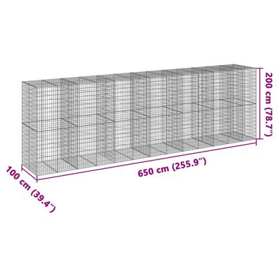 vidaXL Gabionkurv med deksel 650x100x200 cm galvanisert jern