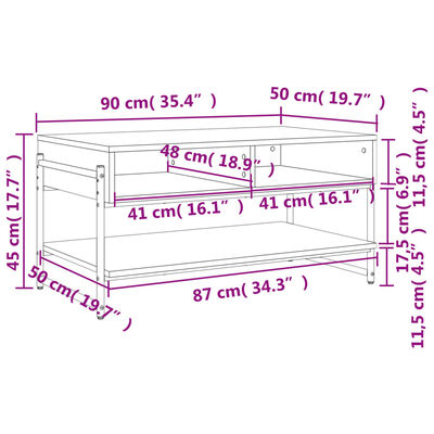 vidaXL Salongbord brun eik 90x50x45 cm konstruert tre