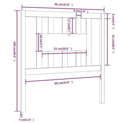 vidaXL Sengegavl svart 96x4x100 cm heltre furu