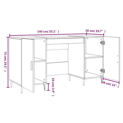 vidaXL Skrivebord brun eik 140x50x75 cm konstruert tre