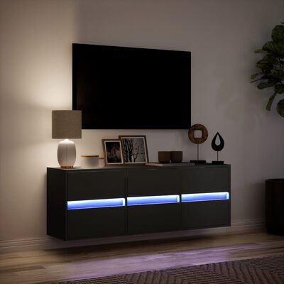 vidaXL Vegghengt TV-benk med LED svart 130x31x45 cm