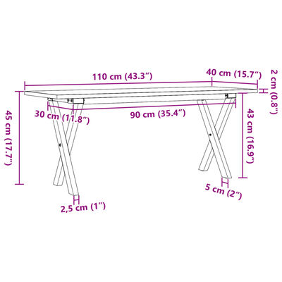 vidaXL Salongbord X-ramme 110x40x45 cm heltre furu og støpejern