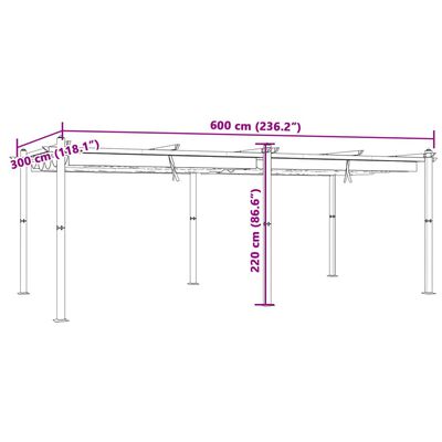 vidaXL Hagepaviljong med uttrekkbar tak antrasitt 3x6 m aluminium