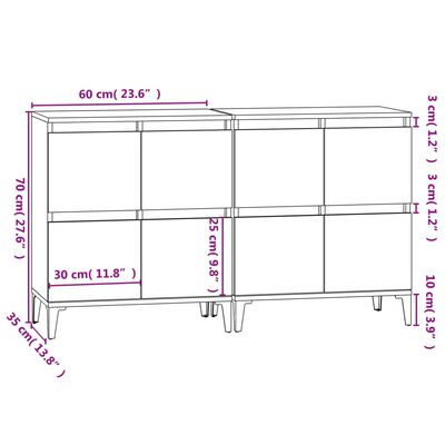 vidaXL Skjenker 2 stk grå sonoma 60x35x70 cm konstruert tre