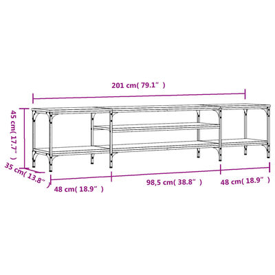 vidaXL TV-benk svart 201x35x45 cm konstruert tre og jern