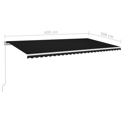 vidaXL Manuell uttrekkbar markise med LED 600x350 cm antrasitt