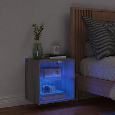 vidaXL Veggmontert nattbord med LED-lys grå sonoma