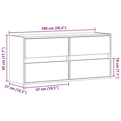 vidaXL Vegghengt TV-benk med LED sonoma eik 100x31x45 cm