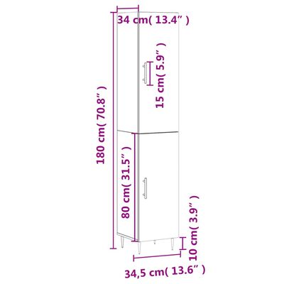 vidaXL Highboard betonggrå 34,5x34x180 cm konstruert tre