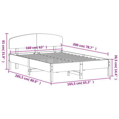 vidaXL Sengeramme uten madrass hvit 160x200 cm heltre furu