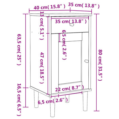 vidaXL Nattbord SENJA rotting utseende brun 40x35x80 cm heltre furu