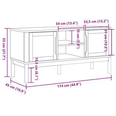 vidaXL TV-benk FLORO voksbrun 114x43x55 cm heltre furu