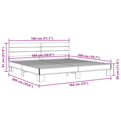 vidaXL Sengeramme brun eik 180x200 cm konstruert tre og metall