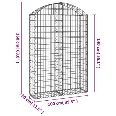 vidaXL Gabionkurv buet 100x30x140/160 cm galvanisert jern