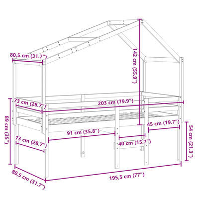 vidaXL Høyseng med tak voksbrun 75x190 cm heltre furu