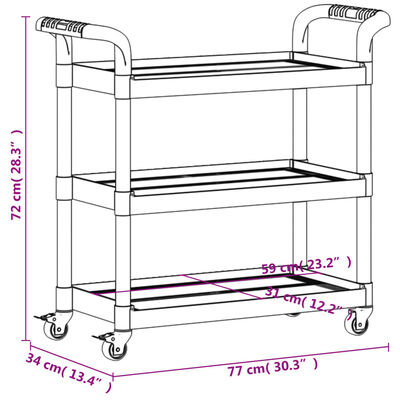 vidaXL Tralle 3 hyller svart 77x34x72 cm aluminium