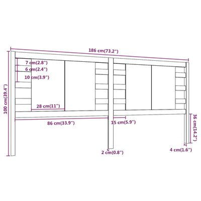 vidaXL Sengegavl svart 186x4x100 cm heltre furu