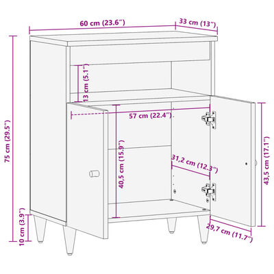 vidaXL Sideskap 60x33x75 cm heltre mango