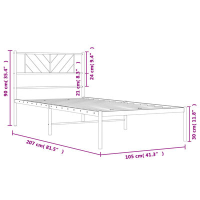 vidaXL Sengeramme i metall med hodegavl hvit 100x200 cm