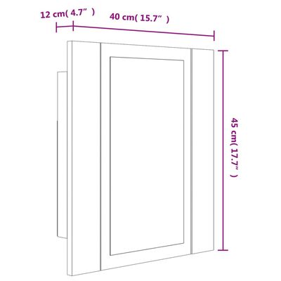 vidaXL Speilskap med LED grå sonoma 40x12x45 cm konstruert tre