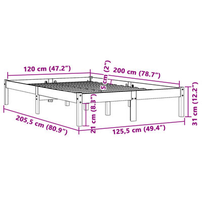 vidaXL Sengeramme brun 120x200 cm heltre furu