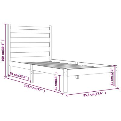 vidaXL Sengeramme heltre furu 90x190 cm Single