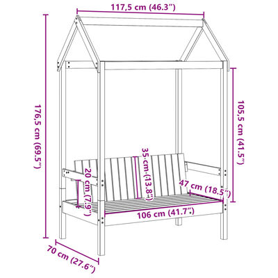 vidaXL Benk med tak hvit 117,5x70x176,5 cm heltre furu