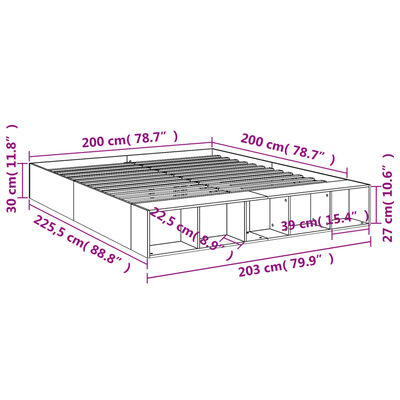 vidaXL Sengeramme hvit 200x200 cm konstruert tre