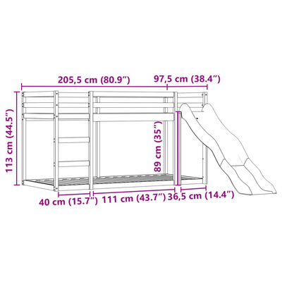 vidaXL Køyeseng med sklie og gardiner rosa 90x200 cm