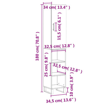 vidaXL Highboard hvit 34,5x34x180 cm konstruert tre