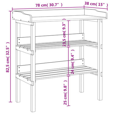 vidaXL Plantebord med hyller grå 78x38x82,5 cm heltre gran