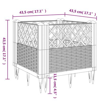 vidaXL Plantekasse med plugger brun 43,5x43,5x43,5 cm PP