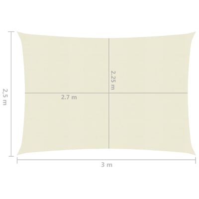 vidaXL Solseil 160 g/m² kremhvit 2,5x3 m HDPE