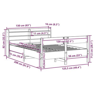 vidaXL Sengeramme uten madrass hvit 120x190 cm heltre furu