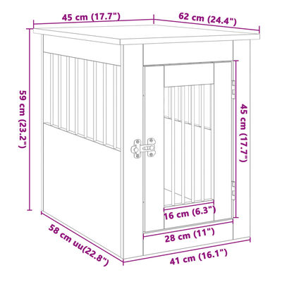 vidaXL Hundeburmøbler sonoma eik 45x62x59 cm konstruert tre