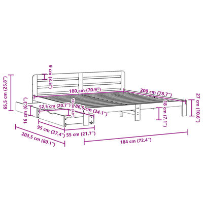 vidaXL Sengeramme uten madrass hvit 180x200 cm heltre furu