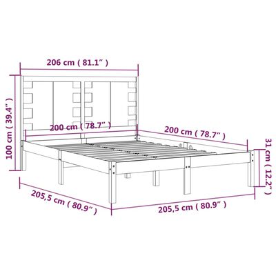 vidaXL Sengeramme svart heltre furu 200x200 cm