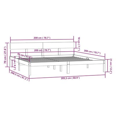 vidaXL Sengeramme heltre furu 200x200 cm