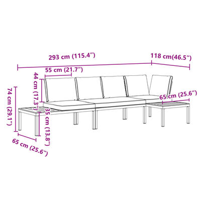 vidaXL Hagesofasett med puter 3 deler svart aluminium