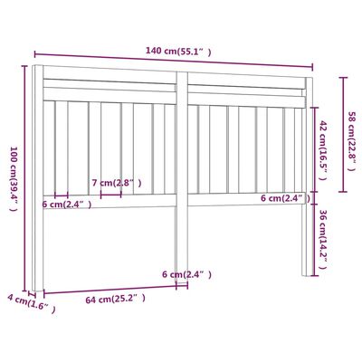 vidaXL Sengegavl 140x4x100 cm heltre furu