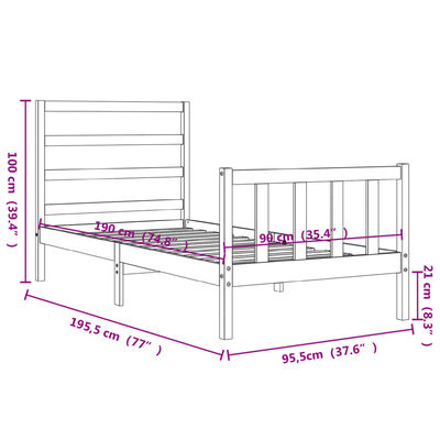 vidaXL Sengeramme med hodegavl 90x190 cm heltre